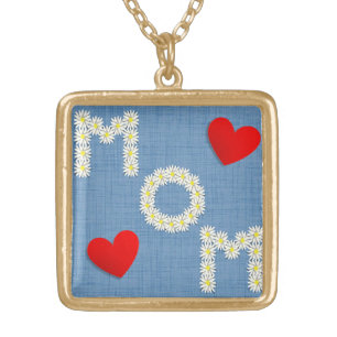 Mom Red Hearts Gold Plated Necklace