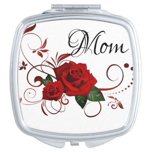 Mom Red Rose Compact Mirror