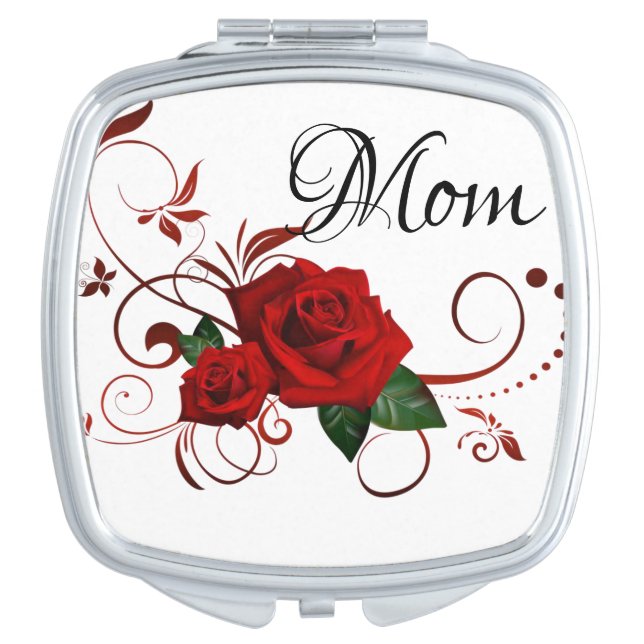 Mom Red Rose Compact Mirror (Front)