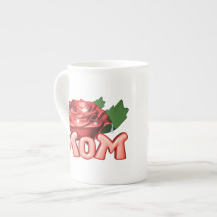 Mom & Red Rose with Dewdrops Bone China Mug