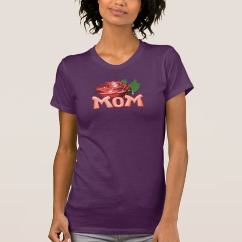 Mom  Red Rose with Dewdrops T_Shirt