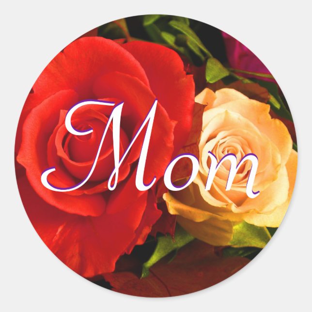 Mom Red Yellow Rose Sticker (Front)