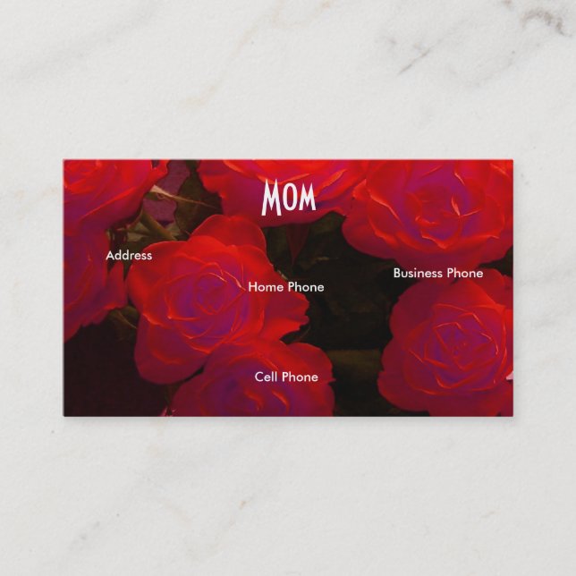 Mom Red Yellow Roses Calling Card (Front)