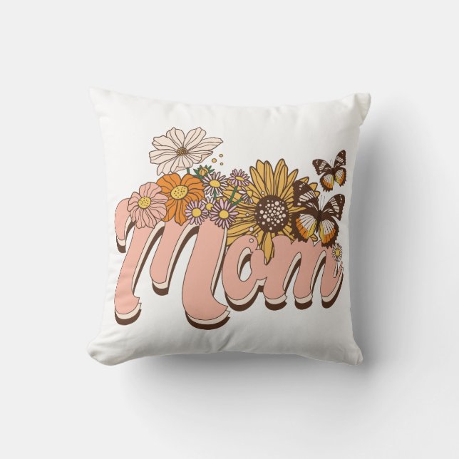 Mom Retro Floral Throw Pillow (Front)