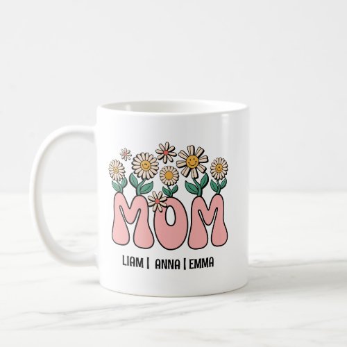 MOM  Retro Mama Custom Kids Names Mothers Day Coffee Mug