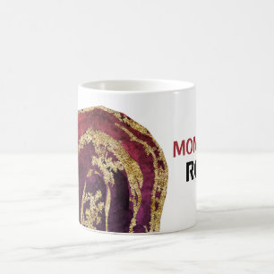 *~* MOM ROCKS Lapidary Gold Glitter Agate Stone Coffee Mug
