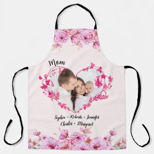 Mom Rose flower heart   Custom Kid's Names & Photo Apron