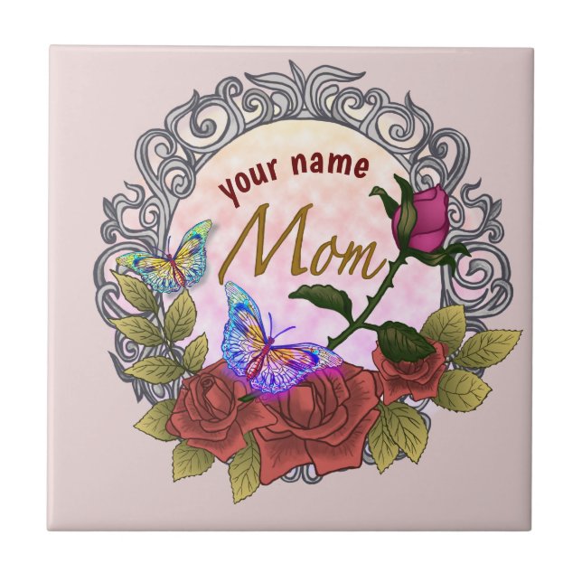 Mom Rose Rosebud  Ceramic Tile (Front)