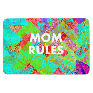 MOM RULES Colorful Floral Mothers Day Gifts teal Magnet
