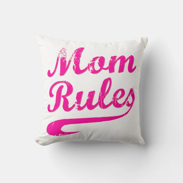 Mom Rules Funny Throw Pillow (Front)