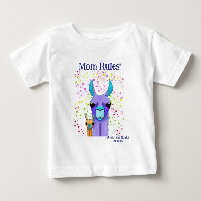 Mom Rules Momma LLama &  Baby T-Shirt (Front)