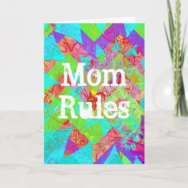 Mom Rules Vibrant Teal Abstract Mothers Day Card (Front)