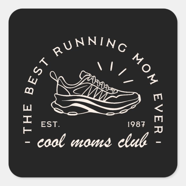 Mom run running runner club squad matching square sticker (Front)