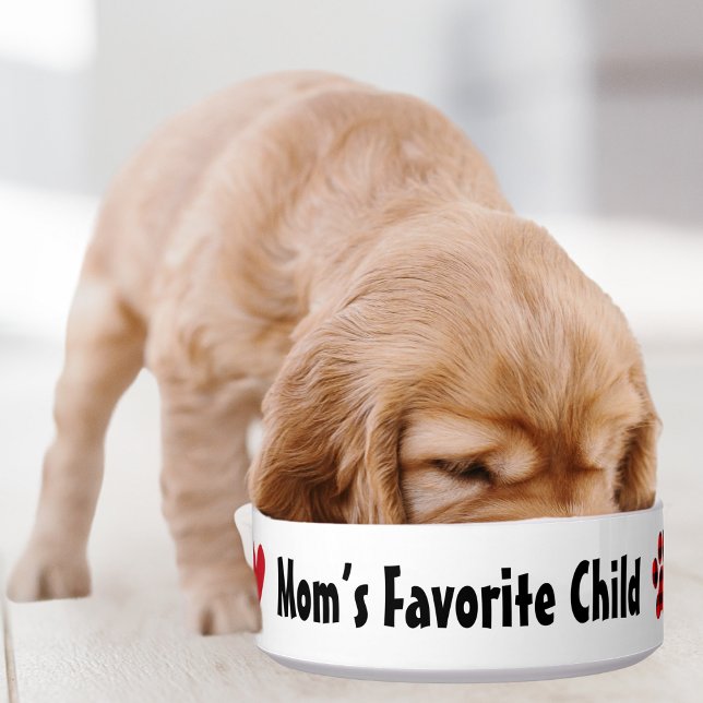 Mom’s Favorite Child,Red heart & Paw,funny pet dog Bowl (Creator Uploaded)