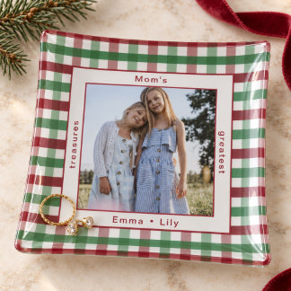 Mom’s Greatest Treasures Christmas Plaid Photo Trinket Tray