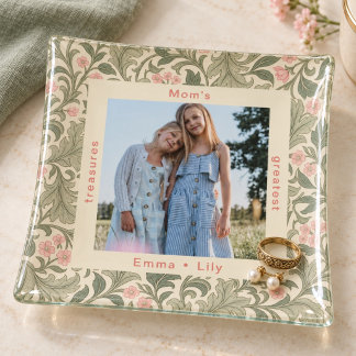 Mom’s Greatest Treasures Vintage Sage Floral Photo Trinket Tray