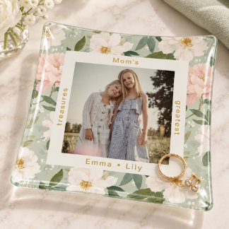 Mom’s Greatest Treasures Watercolor Floral Photo Trinket Tray