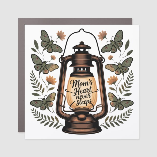Mom’s Heart Never Sleeps Car Magnet (Front)