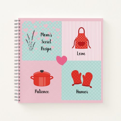 Momâs secret recipe cute heart flower pink notebook