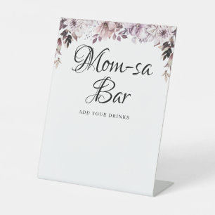 Mom-sa Bar Elegant Purple Flowers Foliage Pedestal Sign