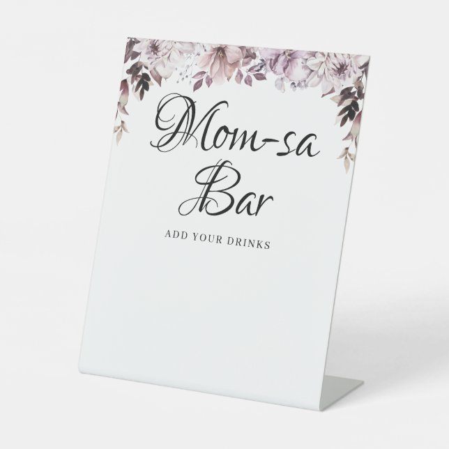 Mom-sa Bar Elegant Purple Flowers Foliage Pedestal Sign (Front)