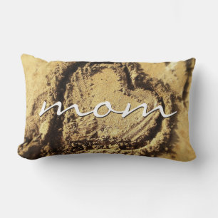 Mom Script Beach Sand Drawn Heart Photography Bold Lumbar Pillow