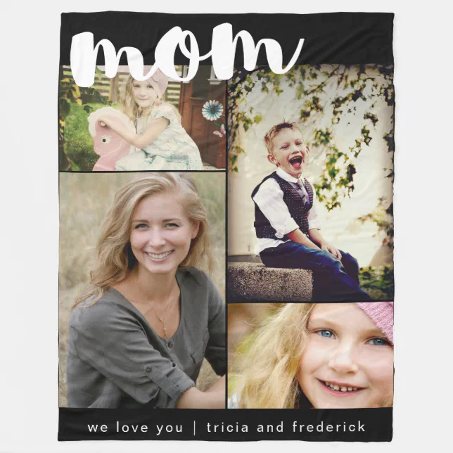 Mom Script Photo Collage Fleece Blanket | Zazzle