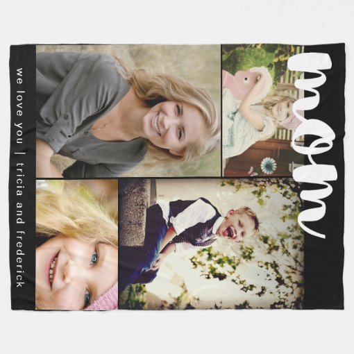 Mom Script Photo Collage Fleece Blanket | Zazzle