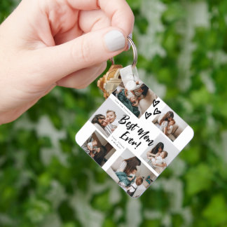 Mom Script Typography 6 Photo Collage Keychain