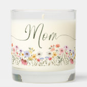 Mom Script Watercolor Wildflowers Mother's Day Scented Candle (Front)