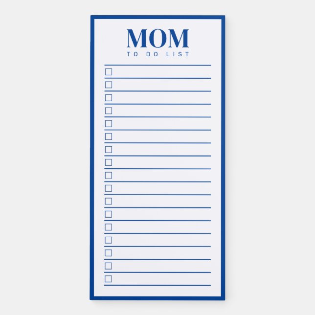 Mom Simple Blue White Checkbox To Do List  Magnetic Notepad (Front)