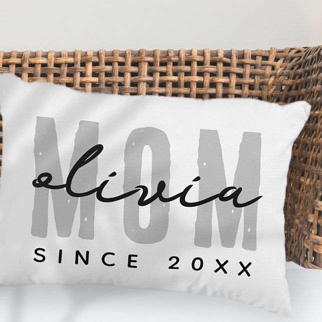 Mom Since 20XX Modern Simple Preppy Accent Pillow (Creator Uploaded)
