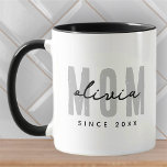 Mom Since 20XX Modern Simple Preppy Mug<br><div class="desc">This simple and modern design is composed of san serif typography.</div>