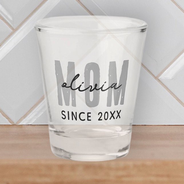 Mom Since 20XX Modern Simple Preppy Shot Glass (Creator Uploaded)