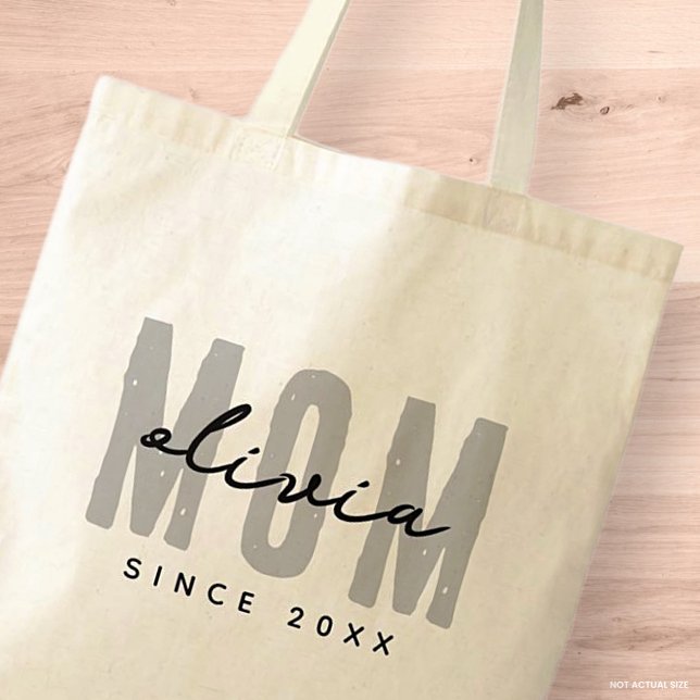 Mom Since 20XX Modern Simple Preppy Tote Bag (Creator Uploaded)