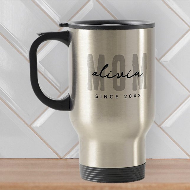 Mom Since 20XX Modern Simple Preppy Travel Mug (Creator Uploaded)