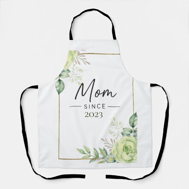 Mom Since Personalized Year Floral Handwritten  Apron (Front)