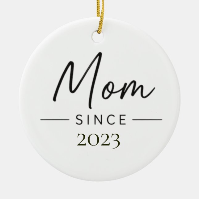 Mom Since Personalized Year Handwritten Minimal Ceramic Ornament (Front)