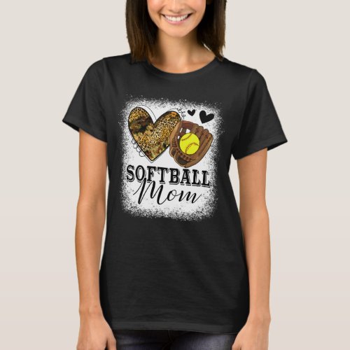 Mom Softball Leopard Softball Game Day Mothers Day T_Shirt