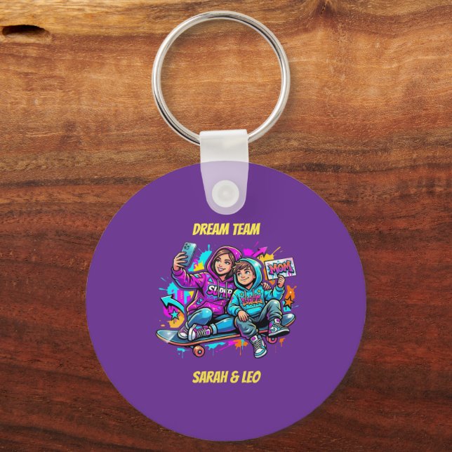 Mom & Son Graffiti Style: Round Keychain (Front)