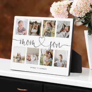 Mom & Son Heart Script   Photo Grid Collage Plaque