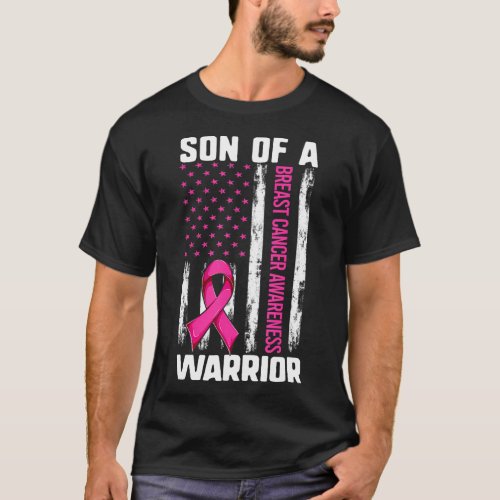 Mom Son Of A Warrior USA Flag Breast Cancer T_Shirt