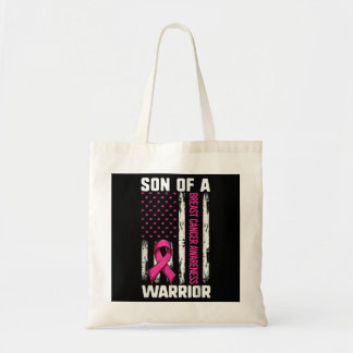 Mom Son Of A Warrior USA Flag Shirt, Breast Cancer Tote Bag
