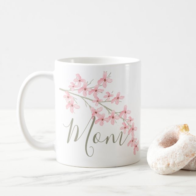 Mom Spring Floral Blossoms Pink Coffee Mug (With Donut)