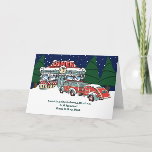 Mom  Step Dad Retro Diner Christmas Holiday Card