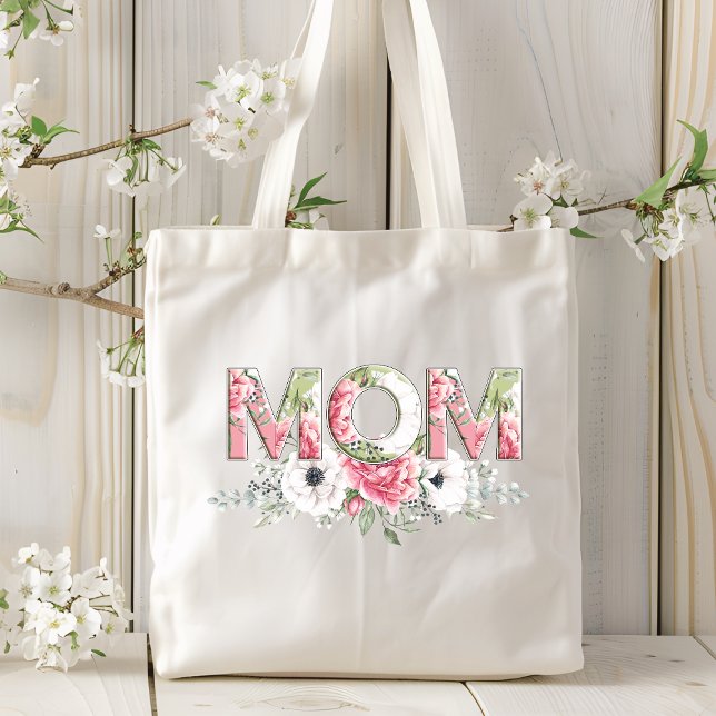 Mom Stylish Modern Floral Botanical Flowers Tote Bag (Creator Uploaded)