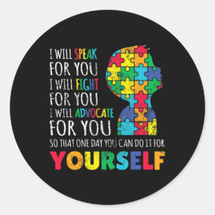 Mom Support Autism Awareness Autistic Boy Son Puzz Classic Round Sticker
