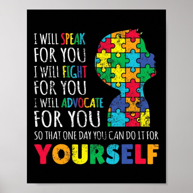 Mom Support Autism Awareness Autistic Boy Son Puzz Poster (Front)
