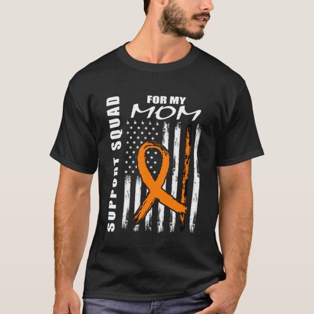 Mom Support Squad Leukemia Awareness American Flag T-Shirt (Front)