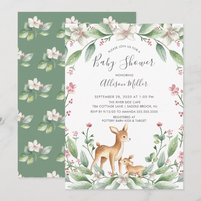 Mom & Sweet Baby Deer Neutral Baby Shower Invitation (Front/Back)